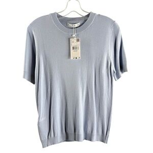 MNG MANGO SIZE LARGE LIGHT BLUE SHORT SLEEVE VISCOSE BLEND SWEATER NWT $48